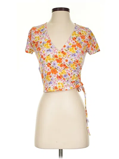 Pre-owned Forever 21 Short Sleeve Top Orange Sweetheart Neckline Tops