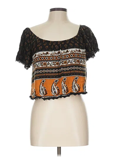 Pre-owned Forever 21 Short Sleeve Top Orange Sweetheart Neckline Tops