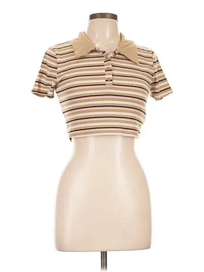 Pre-owned Forever 21 Short Sleeve Top Tan Collared Neckline Tops