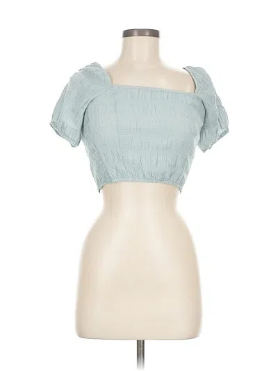 Pre-owned Forever 21 Short Sleeve Top Teal Square Neckline Tops In Blue