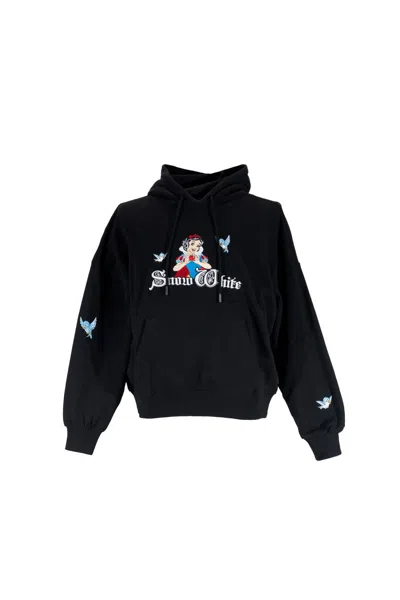 Forever 21 Snow White Embroidered Hoodie In Black