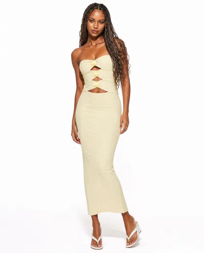 Forever 21 Strapless Cutout Bodycon Maxi Dress In Yellow