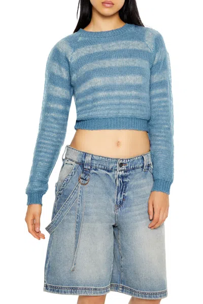 Forever 21 Striped Cropped Sweater In Blue