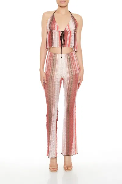 Forever 21 Striped Flare-leg Pants In Brown