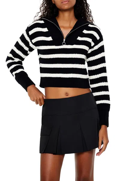Forever 21 Striped Half-zip Sweater In Black