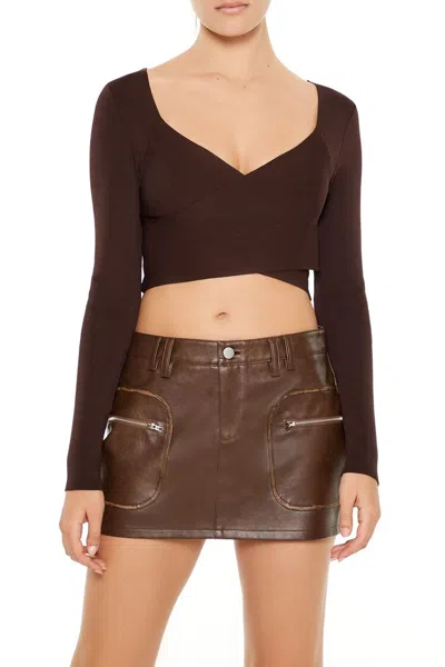 Forever 21 Sweater-knit Crossover Crop Top In Brown