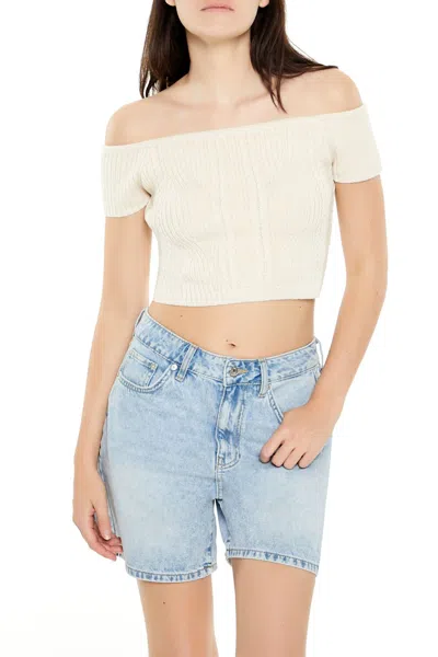 Forever 21 Sweater-knit Off-the-shoulder Crop Top In White