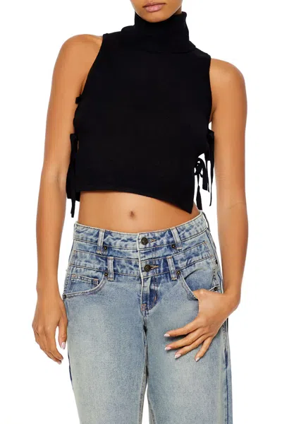 Forever 21 Sweater-knit Open-side Crop Top In Black