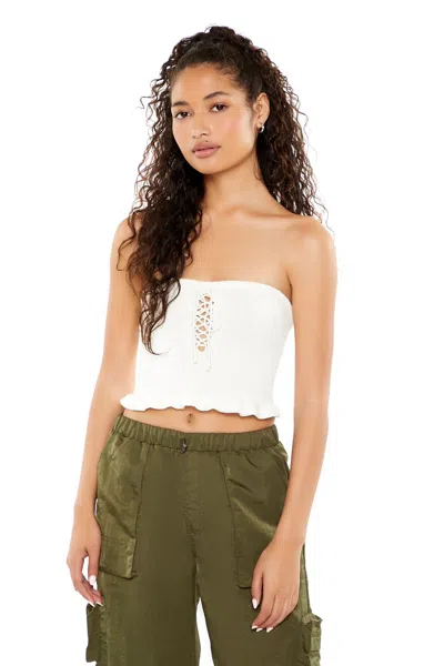 Forever 21 Sweater-knit Ruffle Tube Top In White