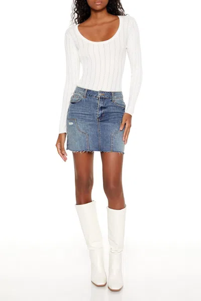 Forever 21 Sweater-knit Thong Bodysuit In White