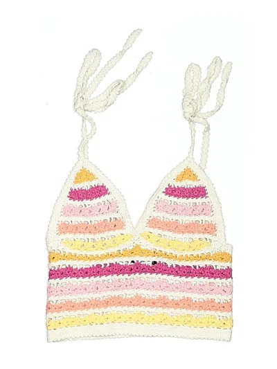 Pre-owned Forever 21 Swimsuit Top Ivory Tweed Pattern Swimwear
