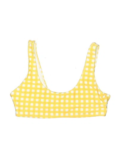 Pre-owned Forever 21 Swimsuit Top Yellow Checkered/gingham Pattern Swimwear