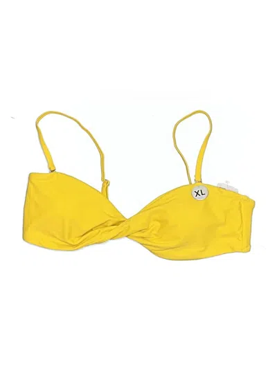 Pre-owned Forever 21 Swimsuit Top Yellow Solid Pattern Swimwear