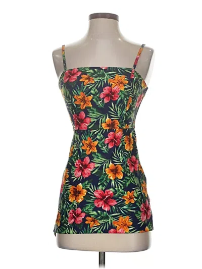 Pre-owned Forever 21 Tank Top Green Tropical Pattern Square Neckline Tops
