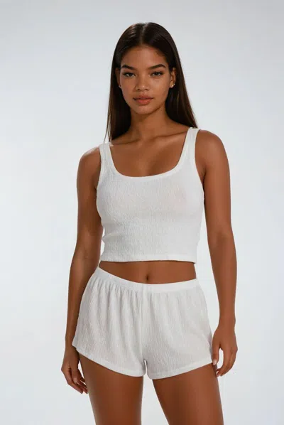 Forever 21 Textured Crop Top & Shorts Swim Cover-up Set In White