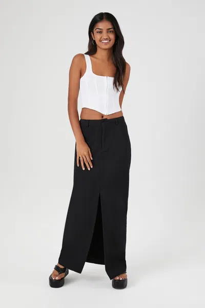 Forever 21 Twill Split-hem Maxi Skirt In Black
