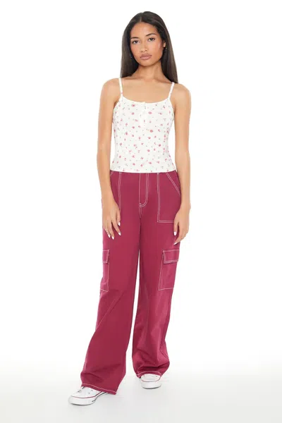 Forever 21 Twill Straight Cargo Pants In Red