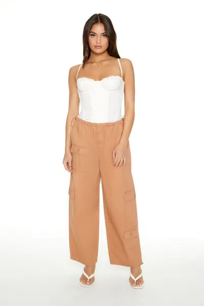 Forever 21 Twill Toggle Drawstring Cargo Pants In Brown