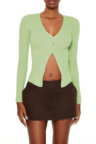 Forever 21 Twisted Split-hem Sweater In Green