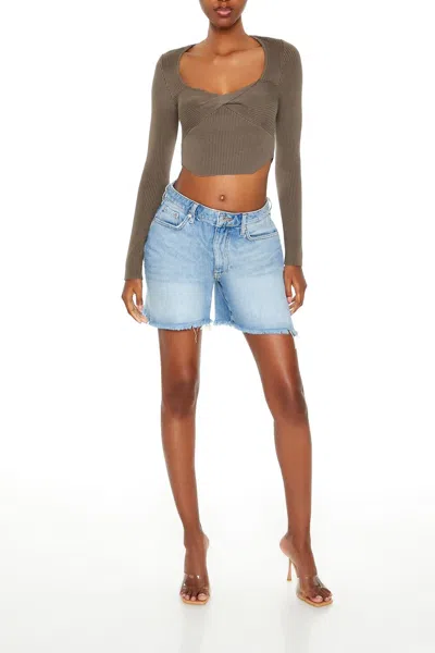 Forever 21 Twisted Sweater-knit Crop Top In Brown