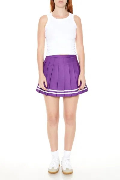 Forever 21 Varsity-striped Pleated Mini Skirt In Blue