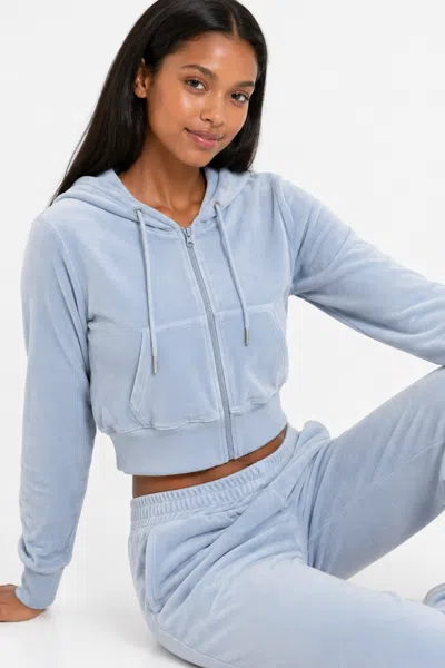 Forever 21 Velour Zip-front Hoodie & Pant Set In Blue