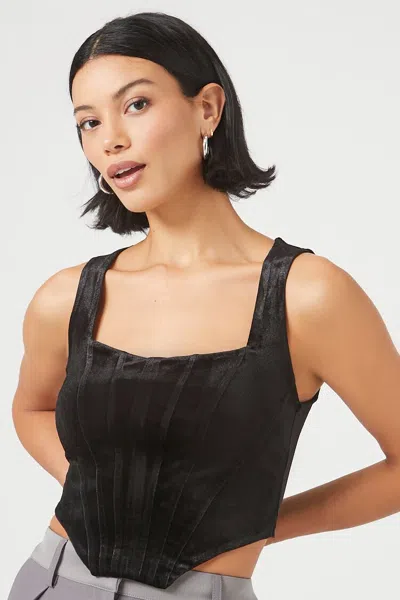 Forever 21 Velvet Bustier Cropped Tank Top In Black