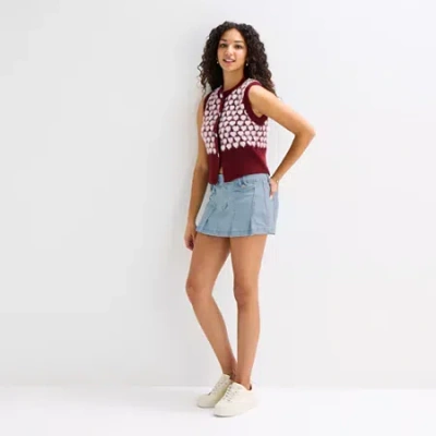 Forever 21 Womens Crew Neck Button Juniors Hearts Sweater Vest In Pink