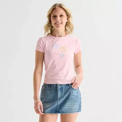 Forever 21 Womens Juniors Crew Neck Short Sleeve Graphic T-shirt In Pink