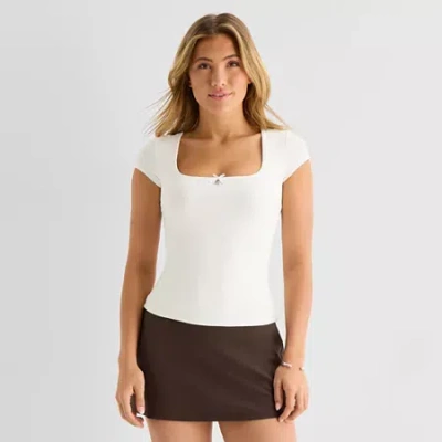 Forever 21 Womens Juniors Crew Neck Short Sleeve Graphic T-shirt In White