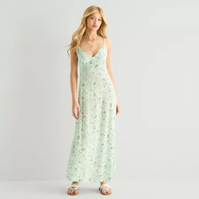 Forever 21 Womens Juniors Floral Maxi Dress In Green