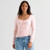 Forever 21 Womens Juniors Long Sleeve Fitted Henley Shirt In Pink