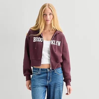 Forever 21 Womens Juniors Long Sleeve Fleece Zipper Hoodie In Red