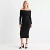 Forever 21 Womens Juniors Long Sleeve Midi Bodycon Sweater Dress In Black