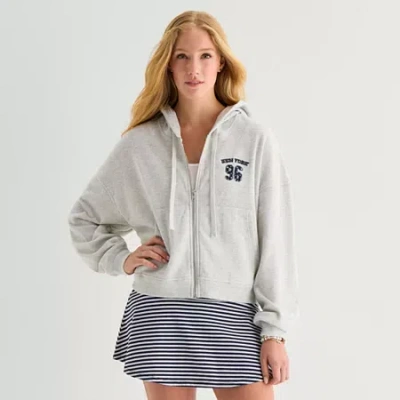 Forever 21 Womens Juniors Long Sleeve Zipper Hoodie In Gray