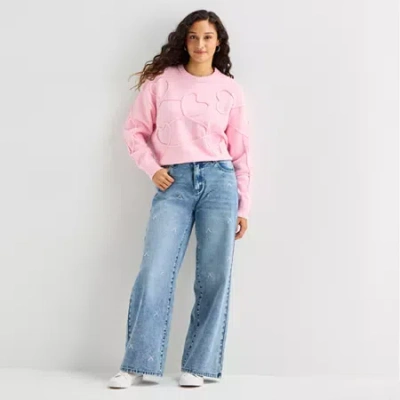 Forever 21 Womens Juniors Low Rise Relaxed Fit Embellished Bow Jean In Blue