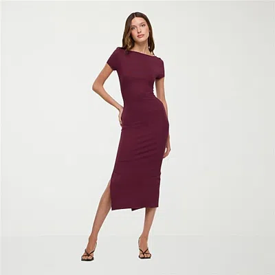 Forever 21 Womens Juniors Midi Boat Neck Short Sleeve Cap Fit + Flare Dress In Purple