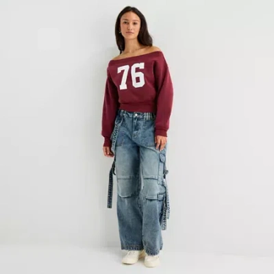 Forever 21 Womens Juniors Off The Shoulder Long Sleeve Sweatshirt In Red