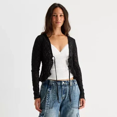 Forever 21 Womens Juniors Split Tie Neck Long Sleeve Wrap Shirt In Black