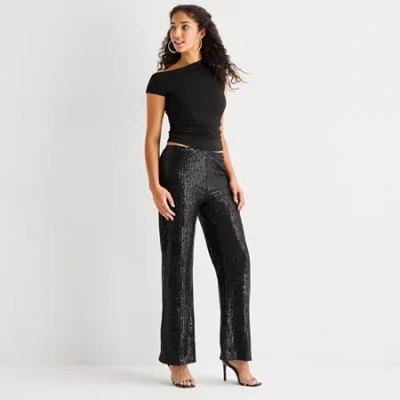 Forever 21 Womens Juniors Straight High Rise Pull-on Sequin Pant In Black