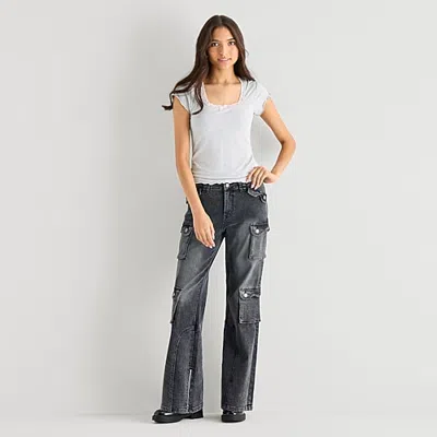 Forever 21 Womens Juniors Straight Mid Rise Cargo Pant In Black