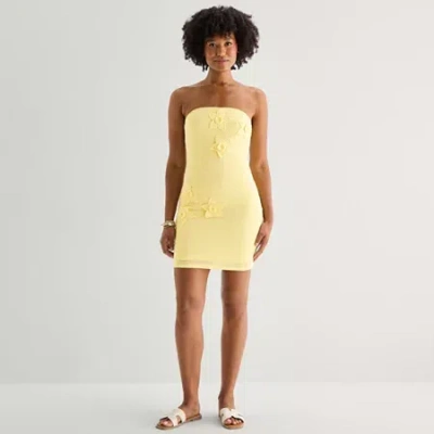 Forever 21 Womens Juniors Straight Neck Sleeveless Casual Bodycon Dress In Yellow