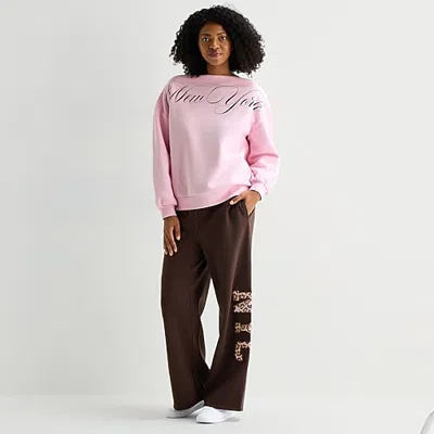 Forever 21 Womens Juniors Wide Leg Mid Rise Fleece Sweatpant In Nude