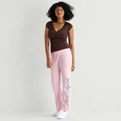 Forever 21 Womens Juniors Wide Leg Mid Rise Fleece Sweatpant In Pink