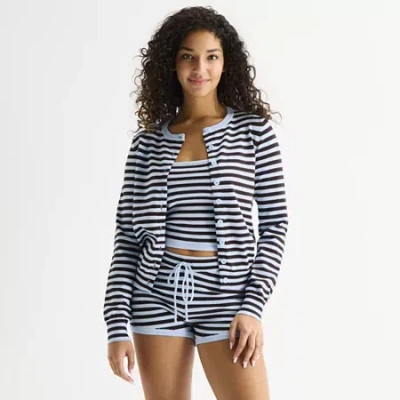 Forever 21 Womens Long Sleeve Button Juniors Striped Cardigan In Blue