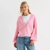 Forever 21 Womens V Neck Long Sleeve Button Juniors Cardigan In Pink