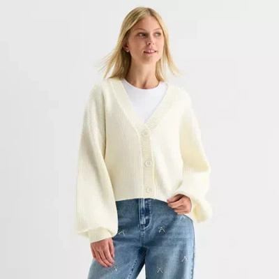 Forever 21 Womens V Neck Long Sleeve Button Juniors Cardigan In Neutral