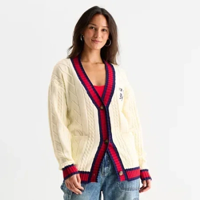 Forever 21 Womens V Neck Long Sleeve Juniors Cable Knit Cardigan In White