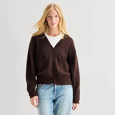 Forever 21 Womens V Neck Long Sleeve Open Front Juniors Cardigan In Brown
