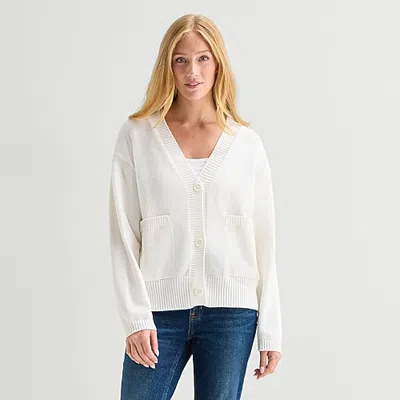 Forever 21 Womens V Neck Long Sleeve Open Front Juniors Cardigan In White